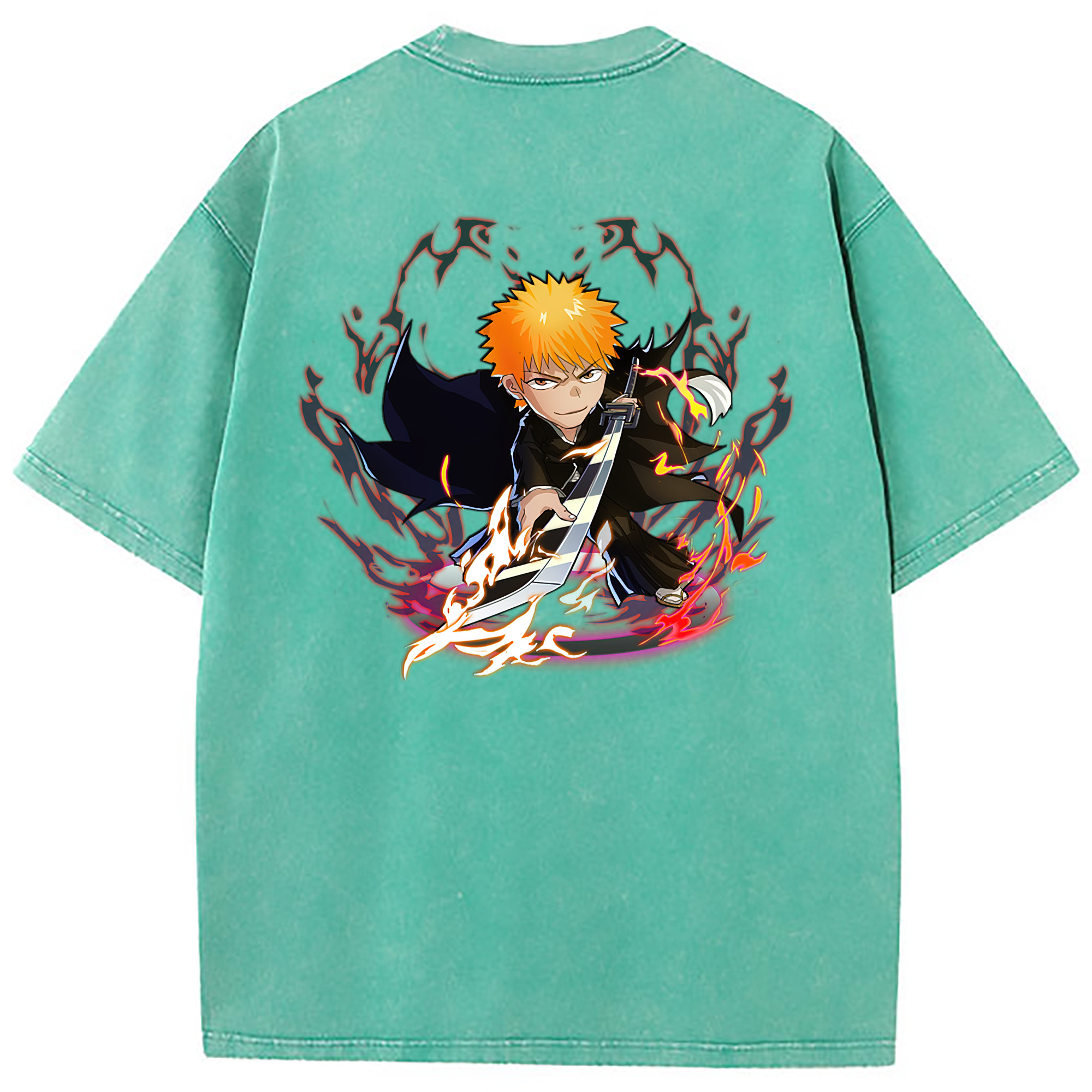 （画像用） ブリーチ 黒崎一護（くろさき いちご）BLEACH Kurosaki Ichigo 綿100% ヴィンテージ風 半袖Tシャツ（背面プリント）
